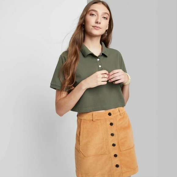 NWT WILD FABLE Green Boxy Cropped Polo - Picture 4 of 5